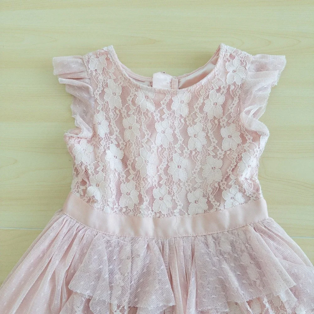 BCBGIRLS‎ Girls Lace Tulle Dress Size 4 Pink Tiered Princess Floral Tea Party